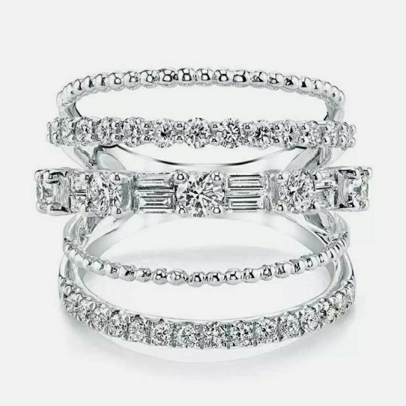 White Sapphire .925 Silver  Multi Layered Ring - Picture 1 of 5